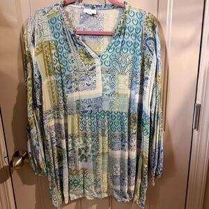 J. Jill Patchwork-Print Tunic in Blue, Green and Cream